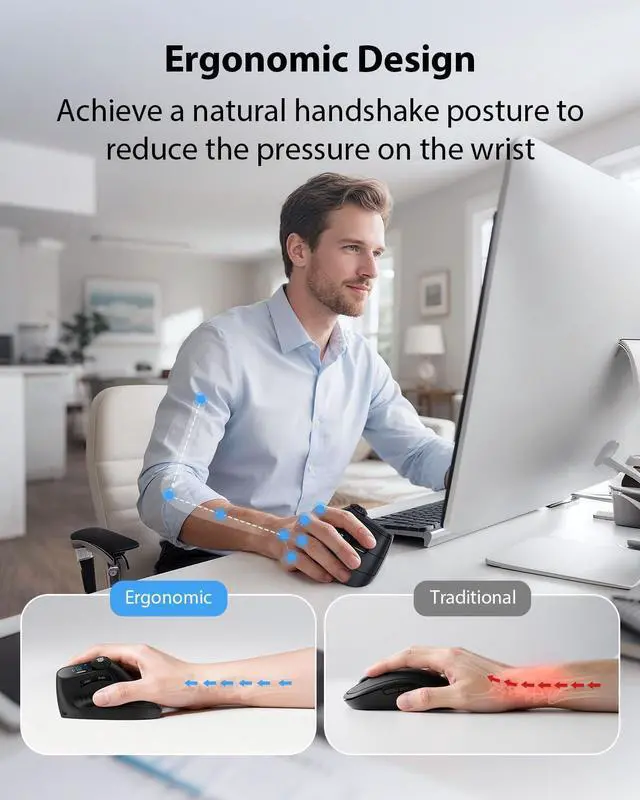Alt view image 9 of 14 - Vertical Ergonomic Mouse with LED Screen & Knob Control, Rechargeable Vertical Mouse Wireless, 3-Device Connectivity (2.4G + Dual Bluetooth), Quiet Clicks, Computer Mice for PC/Mac/Laptop