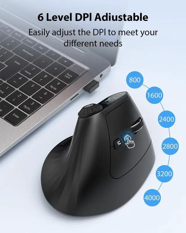 Alt view image 13 of 14 - Vertical Ergonomic Mouse with LED Screen & Knob Control, Rechargeable Vertical Mouse Wireless, 3-Device Connectivity (2.4G + Dual Bluetooth), Quiet Clicks, Computer Mice for PC/Mac/Laptop
