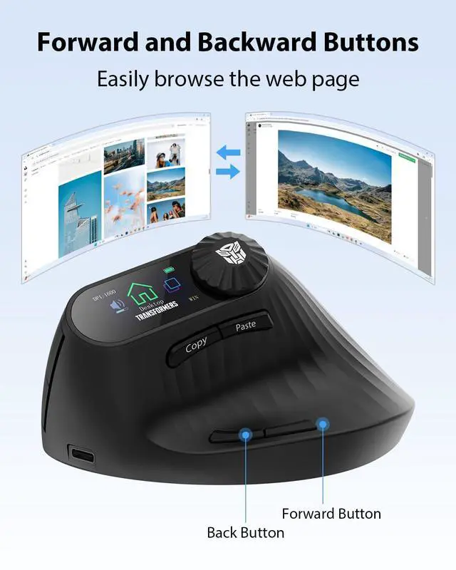 Alt view image 11 of 14 - Vertical Ergonomic Mouse with LED Screen & Knob Control, Rechargeable Vertical Mouse Wireless, 3-Device Connectivity (2.4G + Dual Bluetooth), Quiet Clicks, Computer Mice for PC/Mac/Laptop