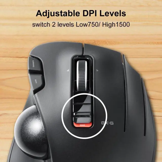 Alt view image 12 of 14 - EX-G Trackball Mouse, 2.4GHz USB Wireless, Ergonomic Design, Thumb Control, Smooth Roller Ball, Optical Tracking, 6 Programmable Buttons, Tilt Scroll, Computer Mice for Laptop PC, Windows & Mac