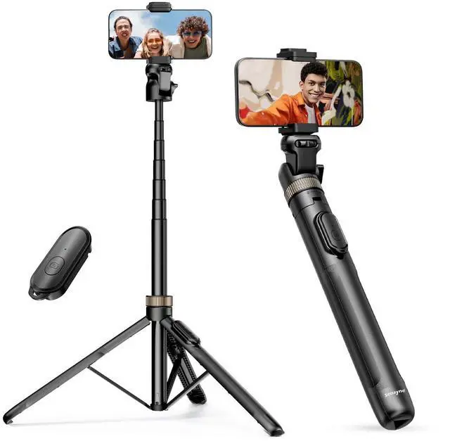 Alt view image 7 of 12 - 72" Extendable Tripod for iPhone & Selfie Stick with Detachable Phone Holder & Wireless Remote, Compatible with All Cell Phones, Black
