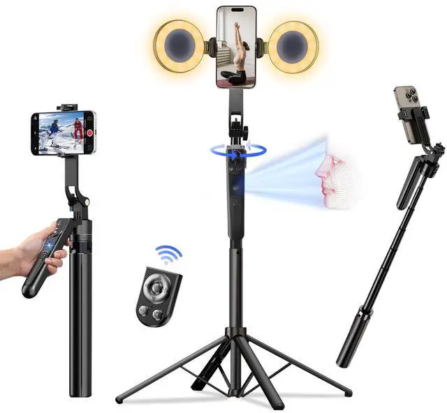 Alt view image 8 of 14 - Auto Face Tracking Tripod for iPhone with Light, No APP Needed 70.9" Phone Camera Tripod Stand 360 Rotation Selfie Stick Follows Your Movement with Remote for Content Creator Vlog Live Stream
