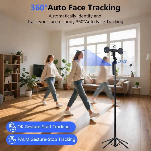 Alt view image 9 of 14 - Auto Face Tracking Tripod for iPhone with Light, No APP Needed 70.9" Phone Camera Tripod Stand 360 Rotation Selfie Stick Follows Your Movement with Remote for Content Creator Vlog Live Stream