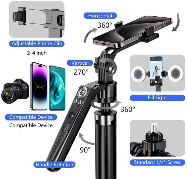 Alt view image 13 of 14 - Auto Face Tracking Tripod for iPhone with Light, No APP Needed 70.9" Phone Camera Tripod Stand 360 Rotation Selfie Stick Follows Your Movement with Remote for Content Creator Vlog Live Stream