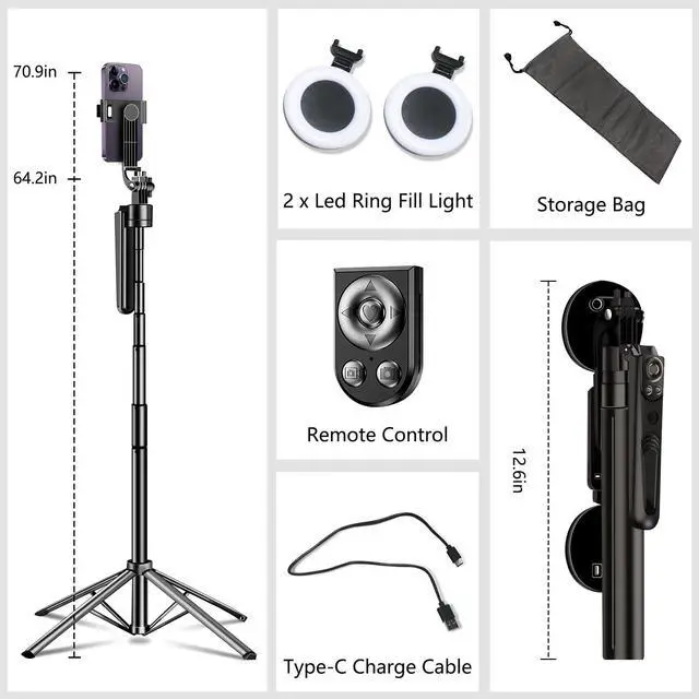 Alt view image 14 of 14 - Auto Face Tracking Tripod for iPhone with Light, No APP Needed 70.9" Phone Camera Tripod Stand 360 Rotation Selfie Stick Follows Your Movement with Remote for Content Creator Vlog Live Stream