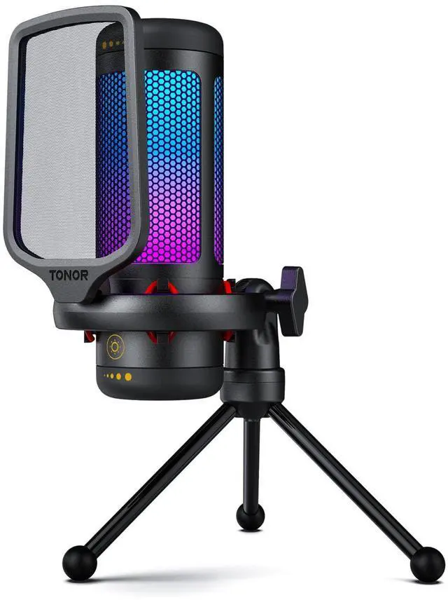 Alt view image 8 of 14 - Gaming Microphone Set, USB Condenser Mic for PC with Stand, Controllable RGB, Quick Mute, Volume Control, for Twitch Streaming, Discord Chatting, 200 cm/78inch Cable, Desktop Stand TC310