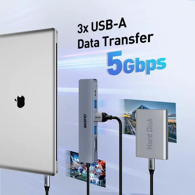 Alt view image 11 of 14 - USB C HUB 7-in-1 with HDMI(4K@60Hz,Certified), 100W Power Delivery, 3*USB 3.0, SD/TF Card Reader(160MB/s) Compatible with iPhone 15 Pro/Max, MacBook, iPad Pro, iMac, S23, XPS17