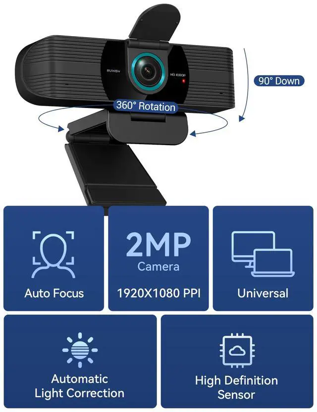 Alt view image 9 of 14 - Full HD 1080P Webcam with Built-in Dual Mics, Wide-Angle Lens, Privacy Cover, Tripod Stand, Autofocus Computer Camera, Plug and Play for Desktop PC or Laptop