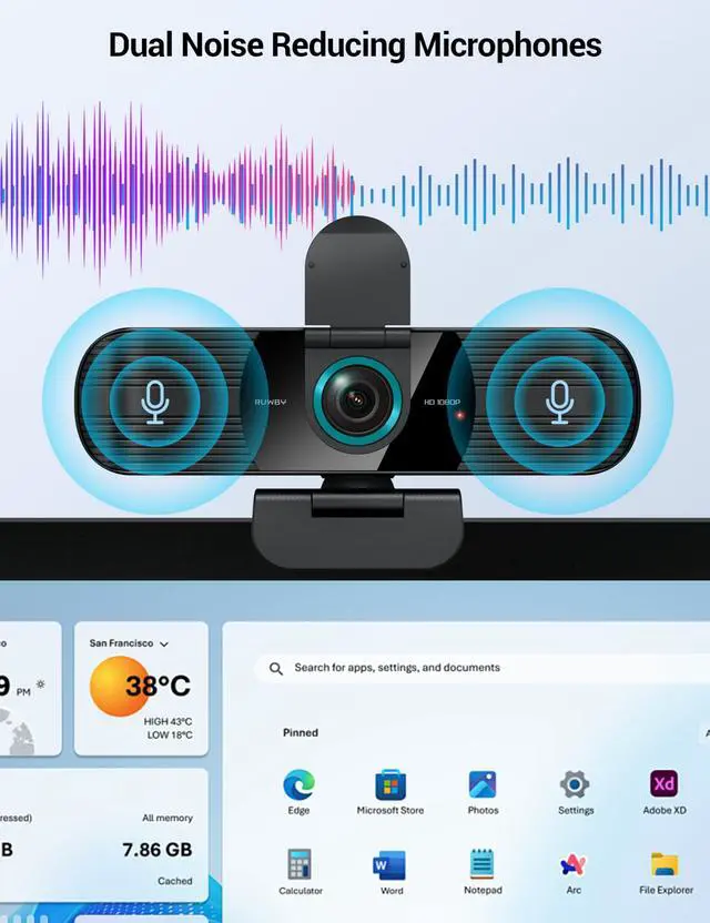 Alt view image 12 of 14 - Full HD 1080P Webcam with Built-in Dual Mics, Wide-Angle Lens, Privacy Cover, Tripod Stand, Autofocus Computer Camera, Plug and Play for Desktop PC or Laptop