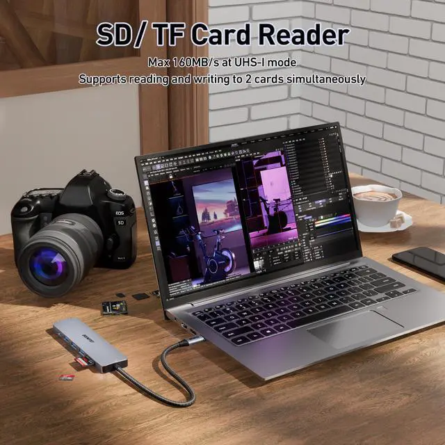 Alt view image 12 of 14 - USB C HUB 7-in-1 with HDMI(4K@60Hz,Certified), 100W Power Delivery, 3*USB 3.0, SD/TF Card Reader(160MB/s) Compatible with iPhone 15 Pro/Max, MacBook, iPad Pro, iMac, S23, XPS17
