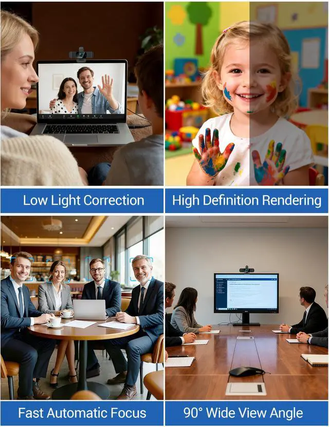 Alt view image 11 of 14 - Full HD 1080P Webcam with Built-in Dual Mics, Wide-Angle Lens, Privacy Cover, Tripod Stand, Autofocus Computer Camera, Plug and Play for Desktop PC or Laptop