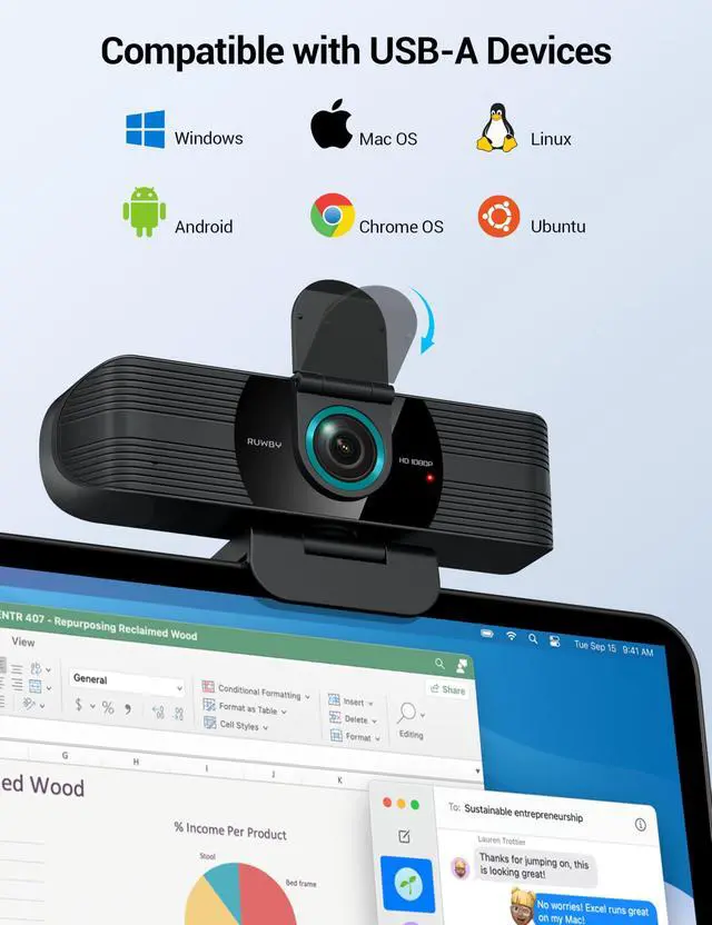 Alt view image 13 of 14 - Full HD 1080P Webcam with Built-in Dual Mics, Wide-Angle Lens, Privacy Cover, Tripod Stand, Autofocus Computer Camera, Plug and Play for Desktop PC or Laptop