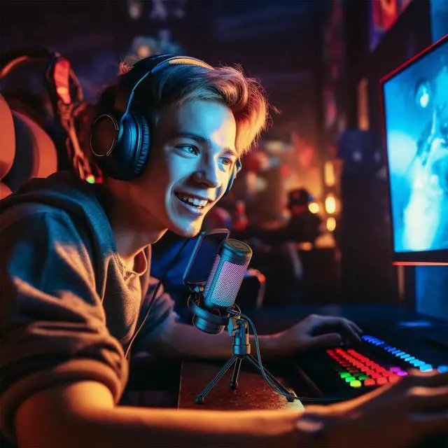 Alt view image 14 of 14 - Gaming Microphone Set, USB Condenser Mic for PC with Stand, Controllable RGB, Quick Mute, Volume Control, for Twitch Streaming, Discord Chatting, 200 cm/78inch Cable, Desktop Stand TC310