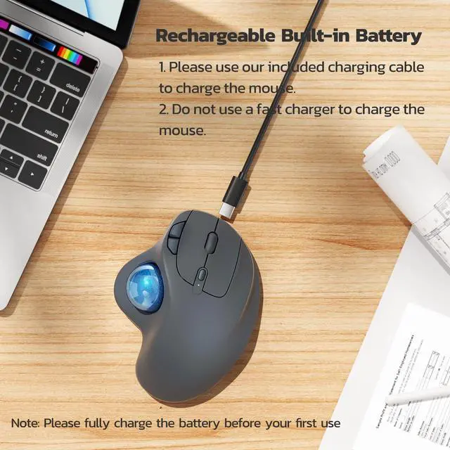 Alt view image 14 of 14 - M501 Wireless Trackball Mouse, Rechargeable Ergonomic, Easy Thumb Control, Precise & Smooth Tracking, 3 Device Connection (Bluetooth or USB Receiver), Compatible for PC, Laptop, Mac, Windows.