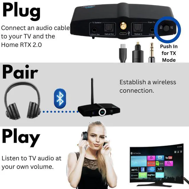 Alt view image 14 of 14 - Long Range Bluetooth Transmitter or Receiver, Audio Only for TV PC Stereo, Connect Speaker, Headphones, Phone, aptX Low Latency Wireless Adapter, Listen in HD No Delay Optical RCA 3.5mm (Home RTX 2.0)
