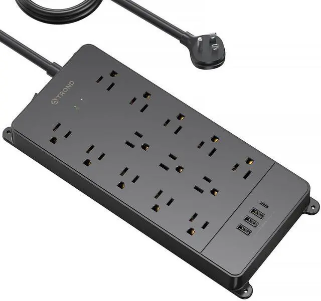 Alt view image 8 of 14 - Surge Protector Power Strip 15 ft Cord - Long Extension Cord, 13 Widely-Spaced Outlets Expansion with USB C Ports, 4000 Joules, Flat Plug, Wall Mount, ETL Listed, Office Desk Accessory, Black