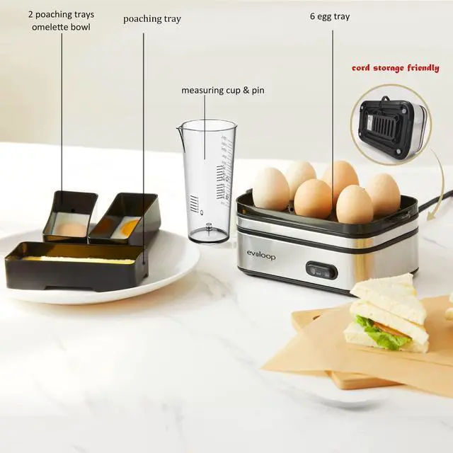 Alt view image 11 of 14 - Rapid Egg Cooker Electric 6 Eggs Capacity, Soft, Medium, Hard Boiled, Poacher, Omelet Maker Egg Poacher With Auto Shut-Off, BPA Free