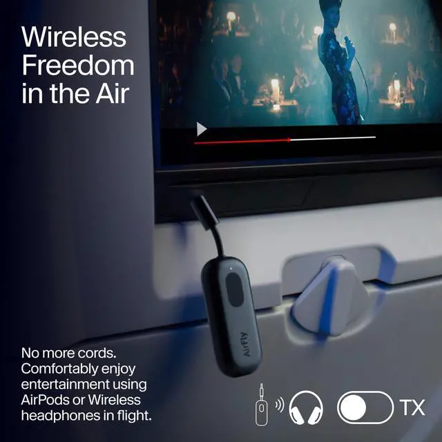 Alt view image 11 of 14 - AirFly Pro Bluetooth Wireless Audio Transmitter/Receiver for up to 2 AirPods/Wireless Headphones; Use with Any 3.5 mm Audio Jack, Black