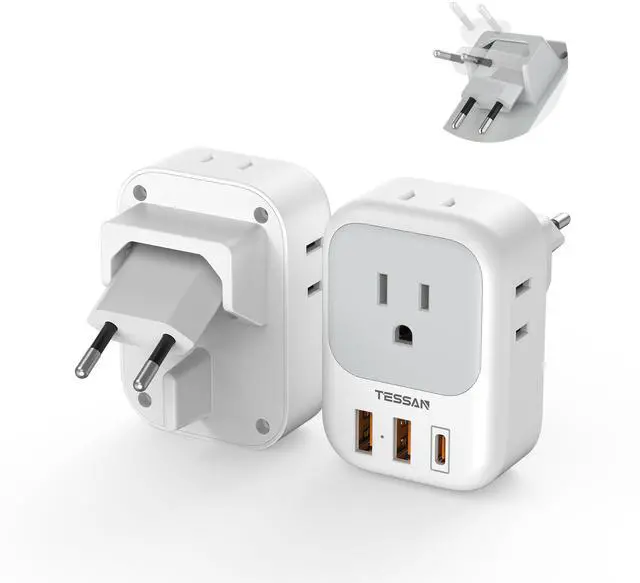 Alt view image 7 of 12 - European Travel Plug Adapter 2 Packs, Type C Europe Adaptor Foldable Plug 4 Outlets 3 USB(1 USB C PD 20W), US to Spain France Italy Germany Denmark Iceland European Travel Must Haves