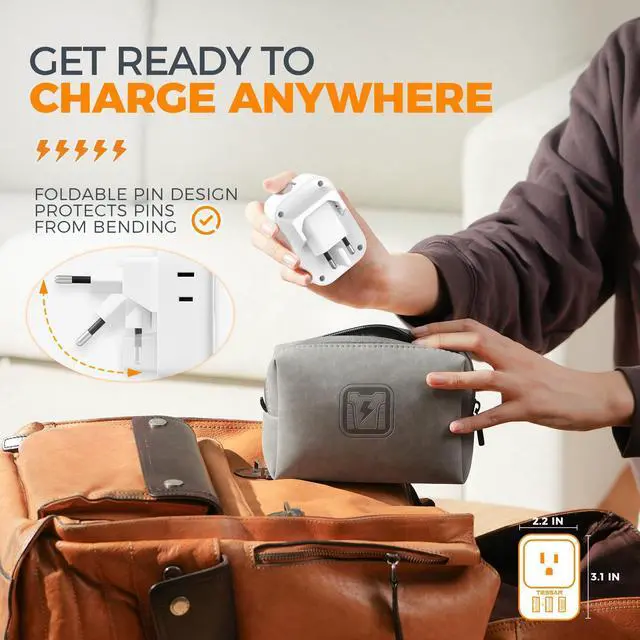 Alt view image 8 of 12 - European Travel Plug Adapter 2 Packs, Type C Europe Adaptor Foldable Plug 4 Outlets 3 USB(1 USB C PD 20W), US to Spain France Italy Germany Denmark Iceland European Travel Must Haves