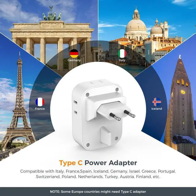 Alt view image 11 of 12 - European Travel Plug Adapter 2 Packs, Type C Europe Adaptor Foldable Plug 4 Outlets 3 USB(1 USB C PD 20W), US to Spain France Italy Germany Denmark Iceland European Travel Must Haves