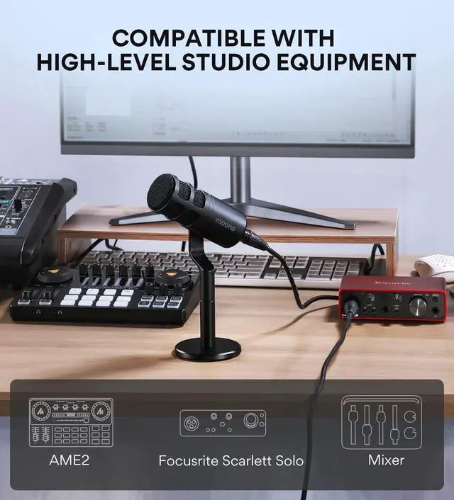 Alt view image 12 of 14 - XLR Podcast Microphone, Cardioid Studio Dynamic Mic for Vocal Recording, Streaming, Voice-Over, Voice Isolation Technology, Metal Mic, Works for Audio Interface, Mixer, Sound Card-PD100