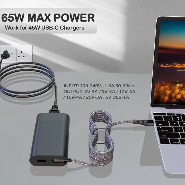 Alt view image 11 of 14 - Original Replacement New Version 65W HP USB C Laptop Charger for HP Elitebook x360, Spectre X360, HP Chromebook, Elite x2, ProBook, Split x2, Pavilion, Envy Travel AC Power Supply Adapter
