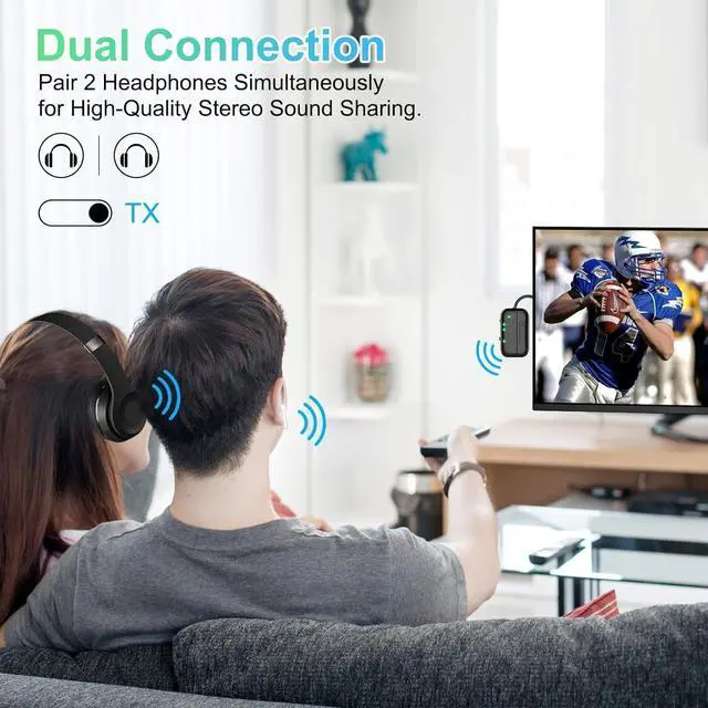 Alt view image 10 of 14 - 2026 Pro Bluetooth 5.4 Transmitter Receiver with Qualcomm Chipset,2-in-1 Airplane Wireless Adapter for Flight,TV,PC,Gym,Switch,Works with 2 AirPods/Headphones;Audio AUX Receiver for Car/Home Stereo