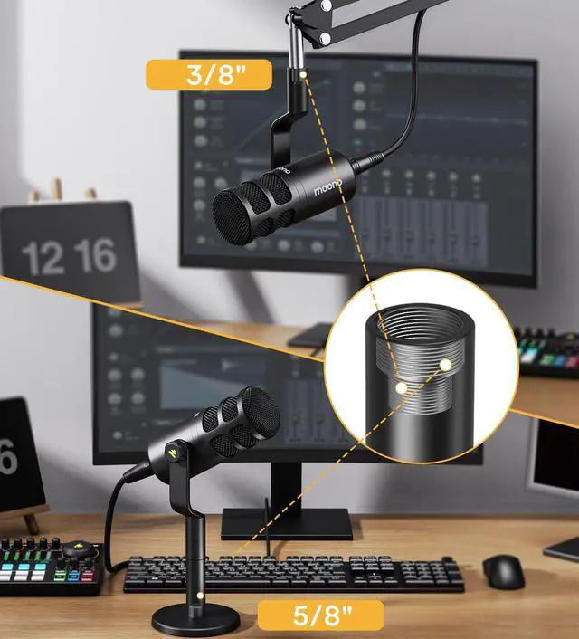 Alt view image 14 of 14 - XLR Podcast Microphone, Cardioid Studio Dynamic Mic for Vocal Recording, Streaming, Voice-Over, Voice Isolation Technology, Metal Mic, Works for Audio Interface, Mixer, Sound Card-PD100