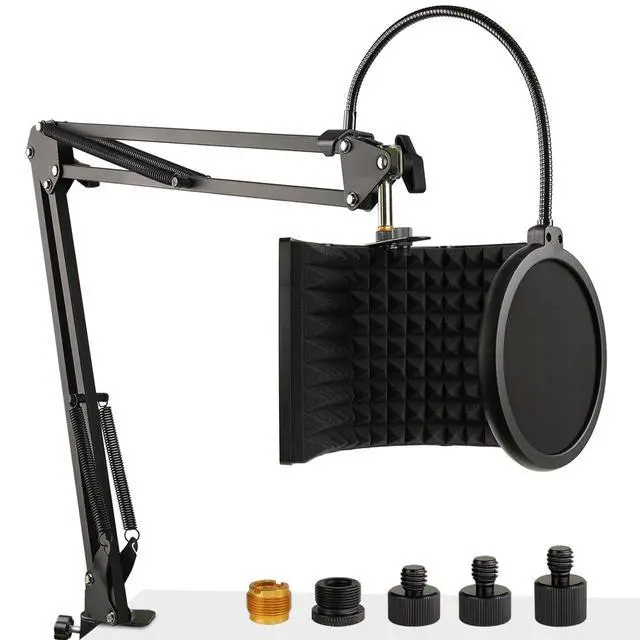 Alt view image 8 of 14 - Microphone Isolation Shield with Mic Stand and Pop Filter, Foldable Sound Shield for Most Condenser Microphone Recording Equipment Studio, High Density Absorbent Foam to Filter Vocal by Frgyee