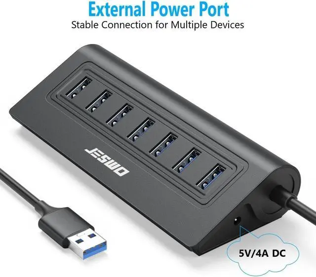 Alt view image 10 of 14 - USB Hub 3.0, Aluminum 7 Port USB 3.0 Hub with 3.3Ft Cable, USB Splitter with 7-USB3.0 Data Ports Compatible with MacBook, Laptop,Surface Pro, PS5, PC and More (No Power Adapter Included)
