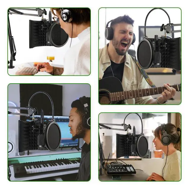 Alt view image 14 of 14 - Microphone Isolation Shield with Mic Stand and Pop Filter, Foldable Sound Shield for Most Condenser Microphone Recording Equipment Studio, High Density Absorbent Foam to Filter Vocal by Frgyee