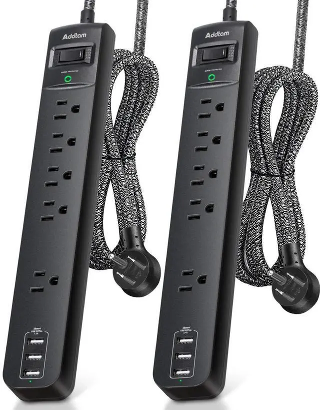 Alt view image 8 of 14 - 10Ft Long Surge Protector Power Strip - Extension Cord with Multiple Outlets, 5 Widely Outlets 3 USB Charging Ports, Flat Plug Overload Surge Protection, Wall Mount for Home, Office ETL Listed, 2 Pack