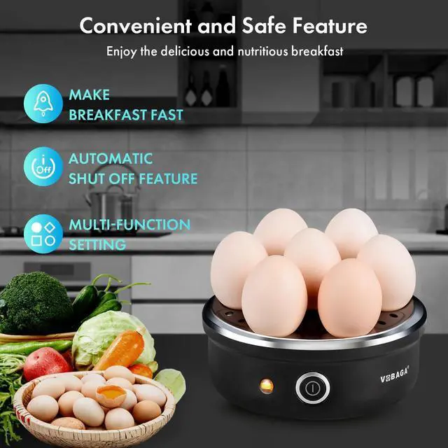 Alt view image 13 of 14 - Electric Egg Cooker, Rapid Egg Boiler with Auto Shut Off for Soft, Medium, Hard Boiled, Poached, Steamed Eggs, Vegetables and Dumplings, Stainless Steel Tray with 7-Egg Capacity (Black)