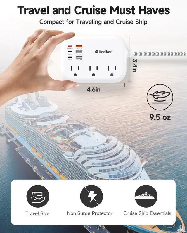 Alt view image 12 of 14 - PD45W USB C Travel Power Strip, Cruise Power Strip with 6 USB(3 USB C) Ports and 3 Outlets, 5Ft Flat Plug Braided Extension Cord, 45W Fast Charging Station for MacBook Laptops iPad Pro iPhone Samsung