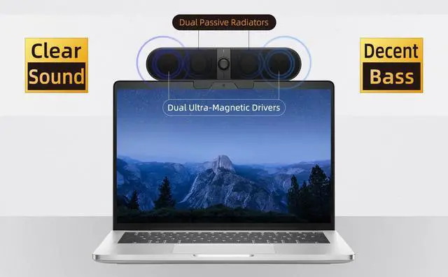 Alt view image 11 of 14 - Computer Speakers for Desktop PC, Monitor Speakers with Easy Volume Knob, Sturdy Clamp, Clear Sound, Decent Bass, USB Plug in External Speakers for Laptop, Small PC Soundbar, USB-C Adapter, 5Ft Cable