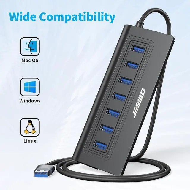 Alt view image 13 of 14 - USB Hub 3.0, Aluminum 7 Port USB 3.0 Hub with 3.3Ft Cable, USB Splitter with 7-USB3.0 Data Ports Compatible with MacBook, Laptop,Surface Pro, PS5, PC and More (No Power Adapter Included)
