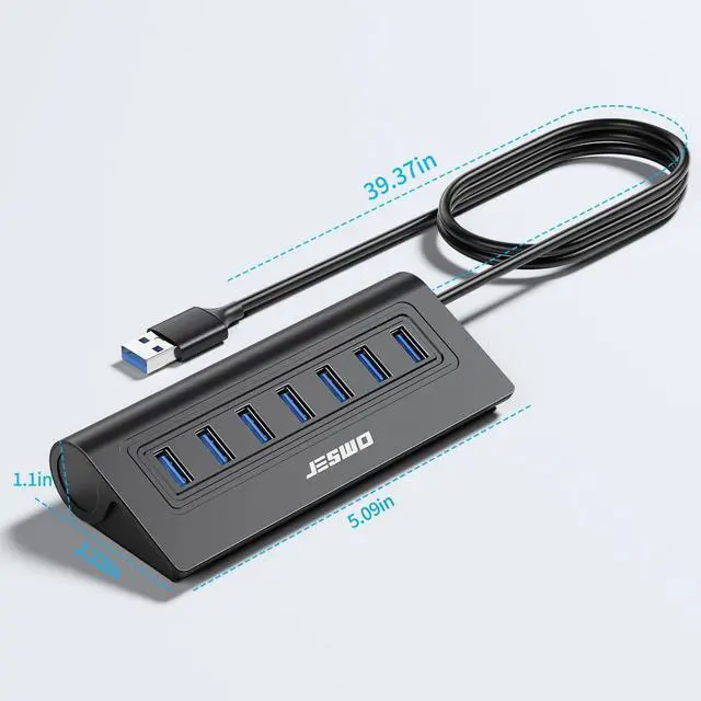 Alt view image 14 of 14 - USB Hub 3.0, Aluminum 7 Port USB 3.0 Hub with 3.3Ft Cable, USB Splitter with 7-USB3.0 Data Ports Compatible with MacBook, Laptop,Surface Pro, PS5, PC and More (No Power Adapter Included)