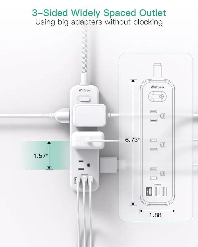 Alt view image 11 of 14 - Extension Cord, Surge Protector Power Strip, Long Extension Cord with 9 Outlets 3 USB Ports, Extension Cord with Multiple Outlets, USB Power Strip for Dorm Room Essentials, College(15FT, White)