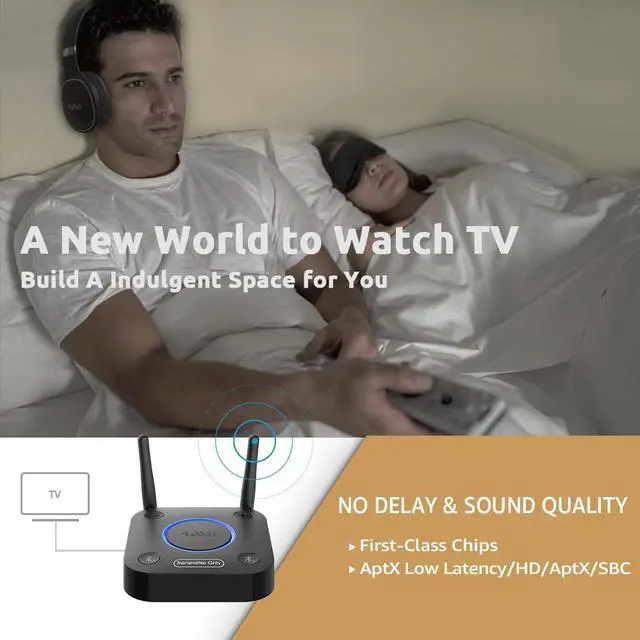Alt view image 12 of 14 - B06TX Bluetooth 5.3 Transmitter for TV to Wireless Headphone/Speaker, Bluetooth Adapter for TV w/Volume Control, AUX/RCA/Optical/Coaxial Audio Inputs, Plug n Play, aptX Low Latency & HD