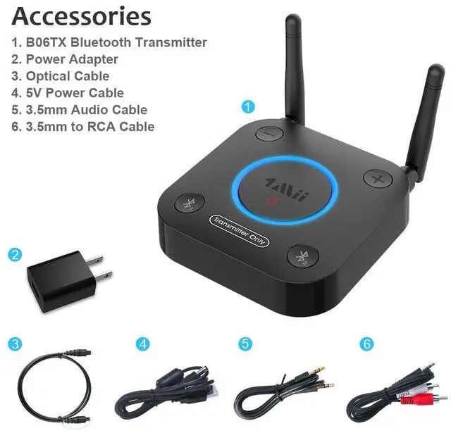 Alt view image 14 of 14 - B06TX Bluetooth 5.3 Transmitter for TV to Wireless Headphone/Speaker, Bluetooth Adapter for TV w/Volume Control, AUX/RCA/Optical/Coaxial Audio Inputs, Plug n Play, aptX Low Latency & HD