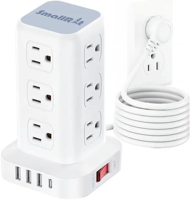 Alt view image 8 of 14 - Tower Surge Protector Power Strip with USB 12 Outlets with 4 USB Ports (1 USB C), 10FT Extension Cord Multi Plug Outlet Extender Overload Protection for Home Office