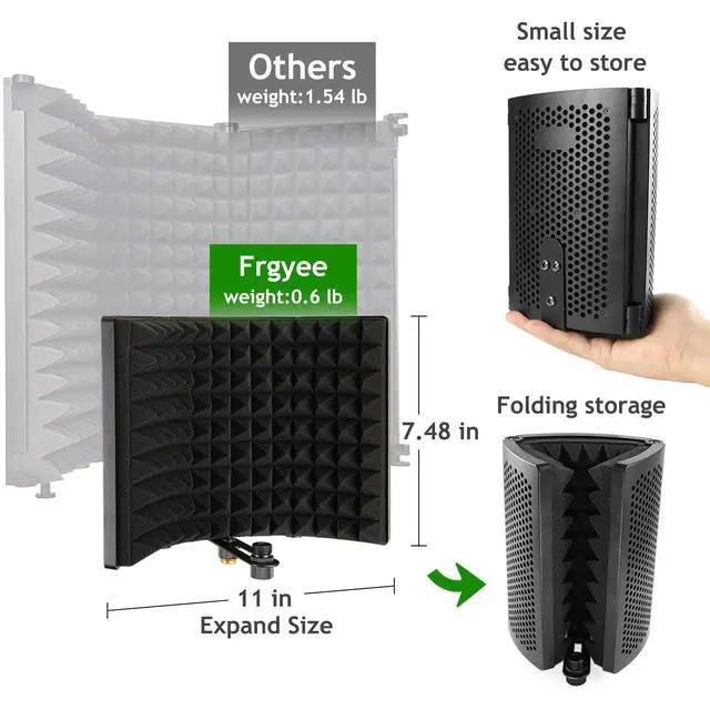 Alt view image 10 of 14 - Microphone Isolation Shield with Mic Stand and Pop Filter, Foldable Sound Shield for Most Condenser Microphone Recording Equipment Studio, High Density Absorbent Foam to Filter Vocal by Frgyee