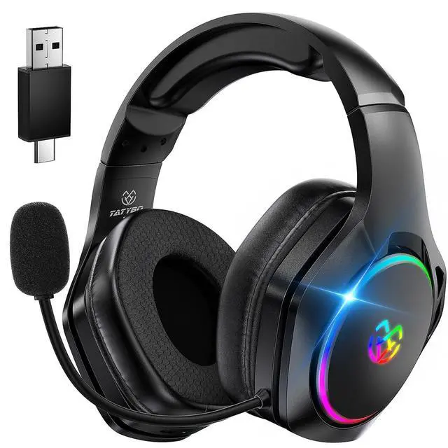 Alt view image 8 of 14 - Wireless Gaming Headset for Ps5 Ps4 PC, 2.4GHz USB & Type-C Gaming Headphones, 40Hrs & 7.1 Surround Sound Bluetooth Headphones with Noise Canceling Mic, Wireless Headset for Switch Phone