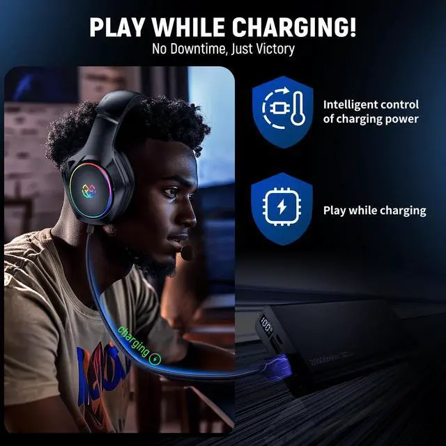 Alt view image 14 of 14 - Wireless Gaming Headset for Ps5 Ps4 PC, 2.4GHz USB & Type-C Gaming Headphones, 40Hrs & 7.1 Surround Sound Bluetooth Headphones with Noise Canceling Mic, Wireless Headset for Switch Phone