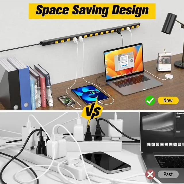 Alt view image 12 of 14 - 16 Outlet Long Power Strip, 4FT Heavy Duty Power Strip with 4800J Surge Protection, 20a Mountable Wide-Spaced Outlets for Home, Office, Garage & Workshop - ETL Certified