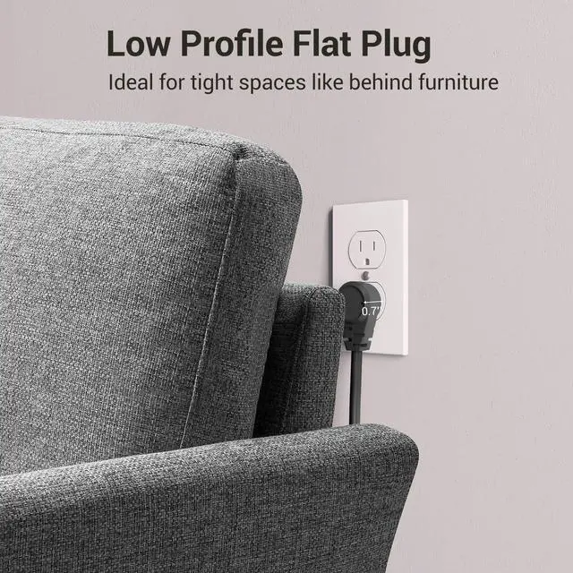 Alt view image 12 of 14 - 25FT Power Strip Surge Protector, 6-Outlet Strips with Low Profile Flat Plug, 15 Amp Circuit Breaker, 500 Joules, Wall Mount, UL Listed
