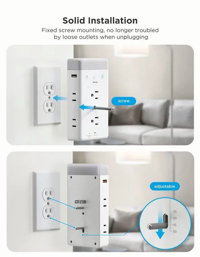 Alt view image 13 of 14 - Smart Plug Outlet Extender, 3-Sided Smart Power Strips with 2 Smart Outlets & 2 USB Ports with RGB Night Light, APP & Voice Control, Surge & Overload Protection for Home Office