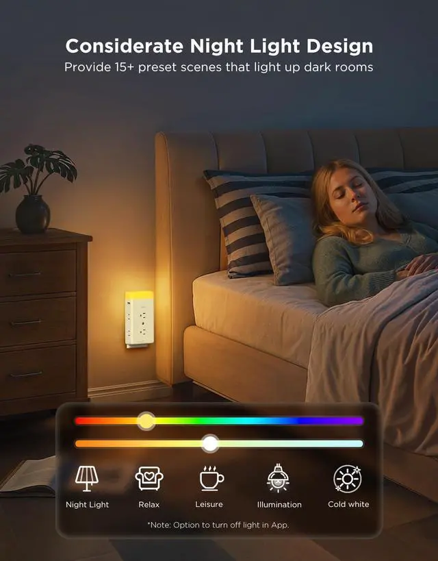 Alt view image 14 of 14 - Smart Plug Outlet Extender, 3-Sided Smart Power Strips with 2 Smart Outlets & 2 USB Ports with RGB Night Light, APP & Voice Control, Surge & Overload Protection for Home Office