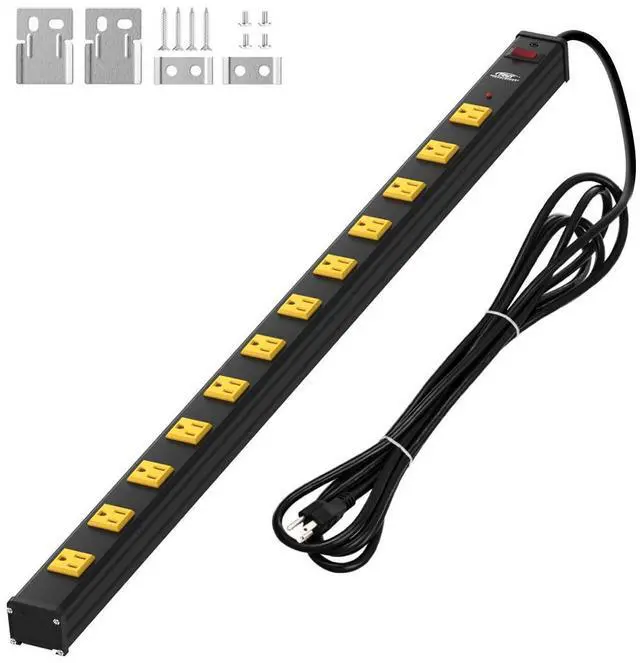 Alt view image 8 of 14 - Heavy Duty Surge Protector Power Strip Wide Spaced 12-Outlet 15 Feet Long Extension Cord with Mounting Brackets 15A Circuit Breaker 1800 Joules